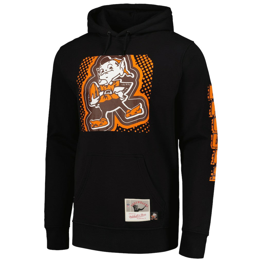 Cleveland Browns Gridiron Classics Big Face 7.0 Pullover Hoodie Black - Mitchell & Ness