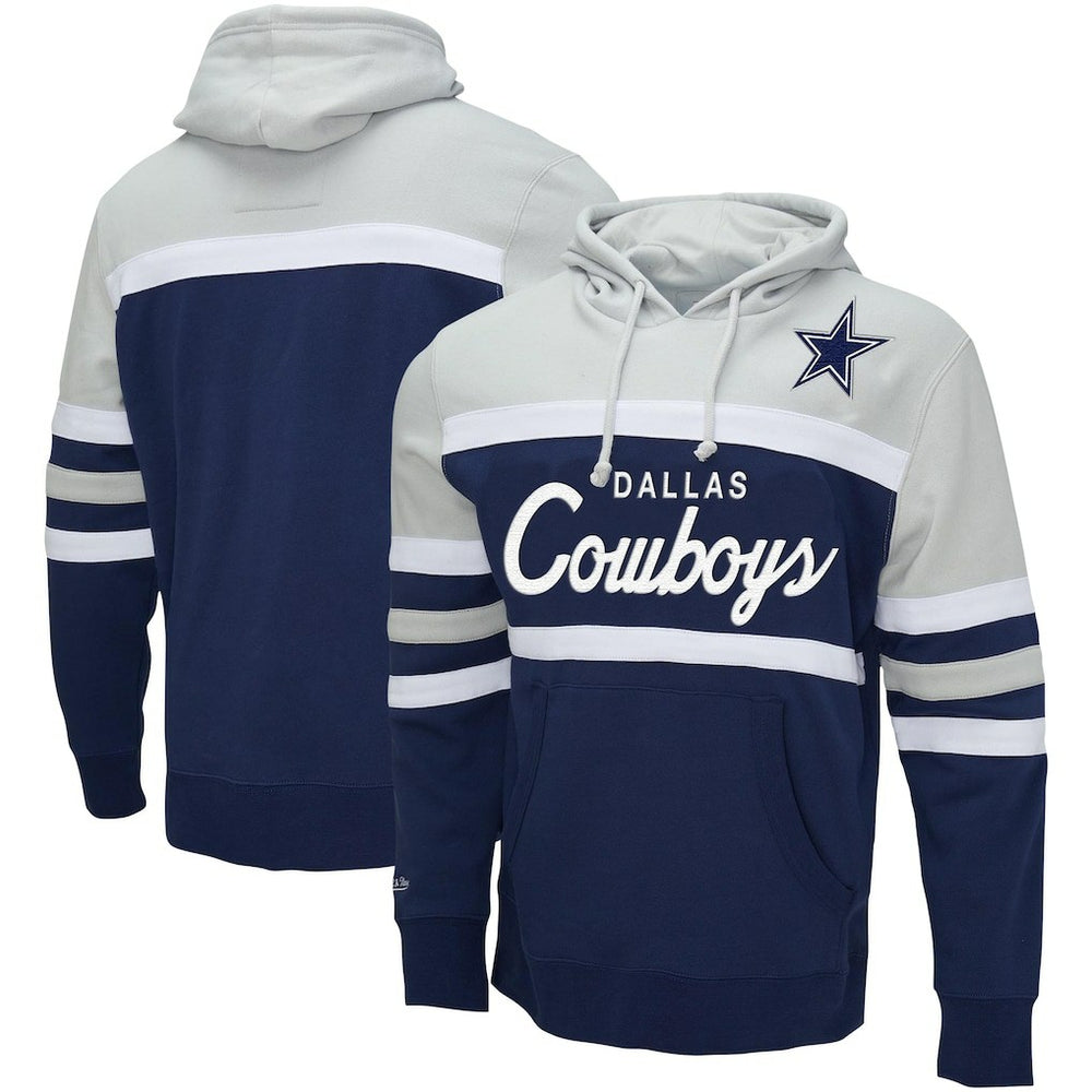 Dallas Cowboys Head Coach Pullover Hoodie Navy/Heather Gray - Mitchell & Ness