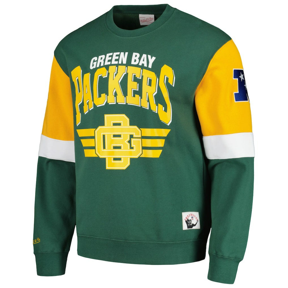 Green Bay Packers Gridiron Classics Allover 3.0 Pullover Sweatshirt Green - Mitchell & Ness