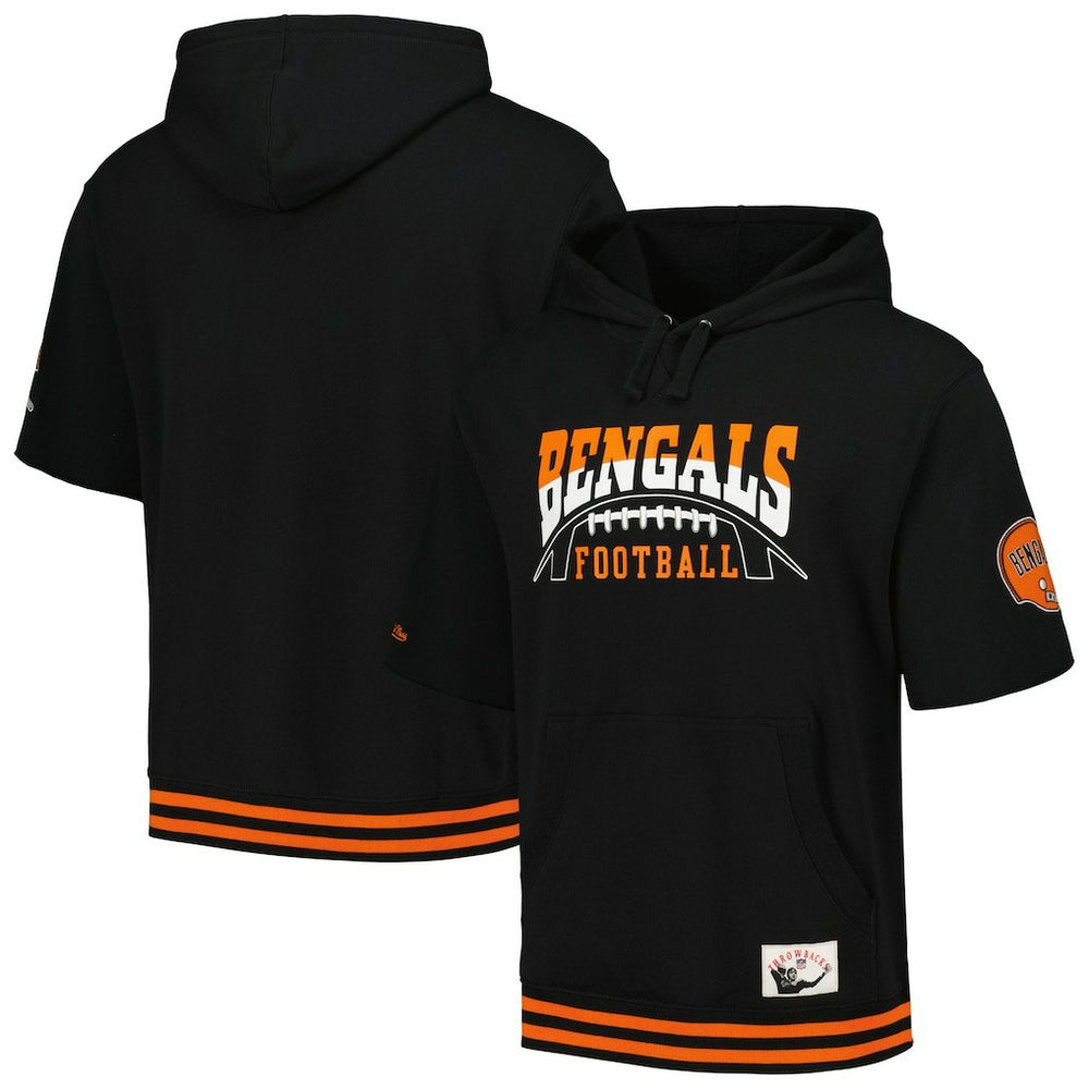 Cincinnati Bengals Pre-Game Short Sleeve Pullover Hoodie Black - Mitchell & Ness