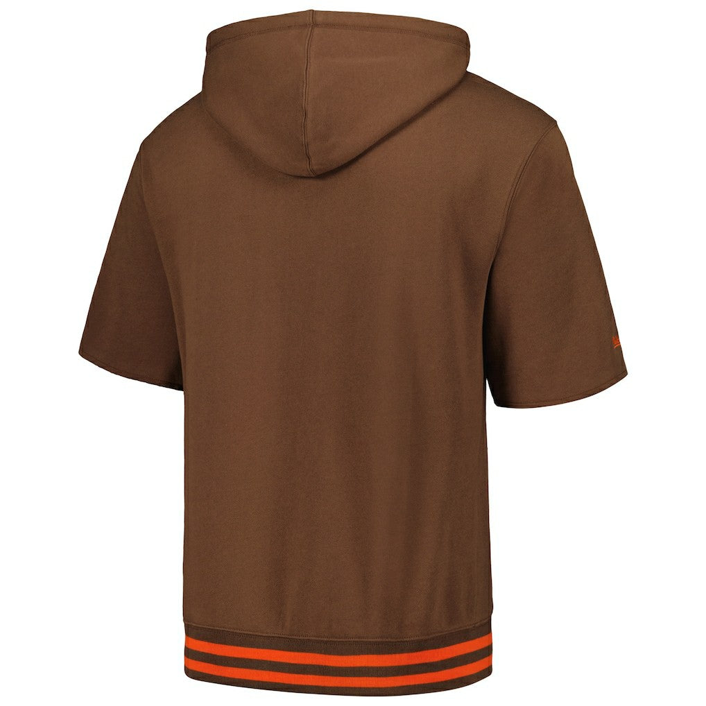 Cleveland Browns Pre-Game Short Sleeve Pullover Hoodie Brown - Mitchell & Ness