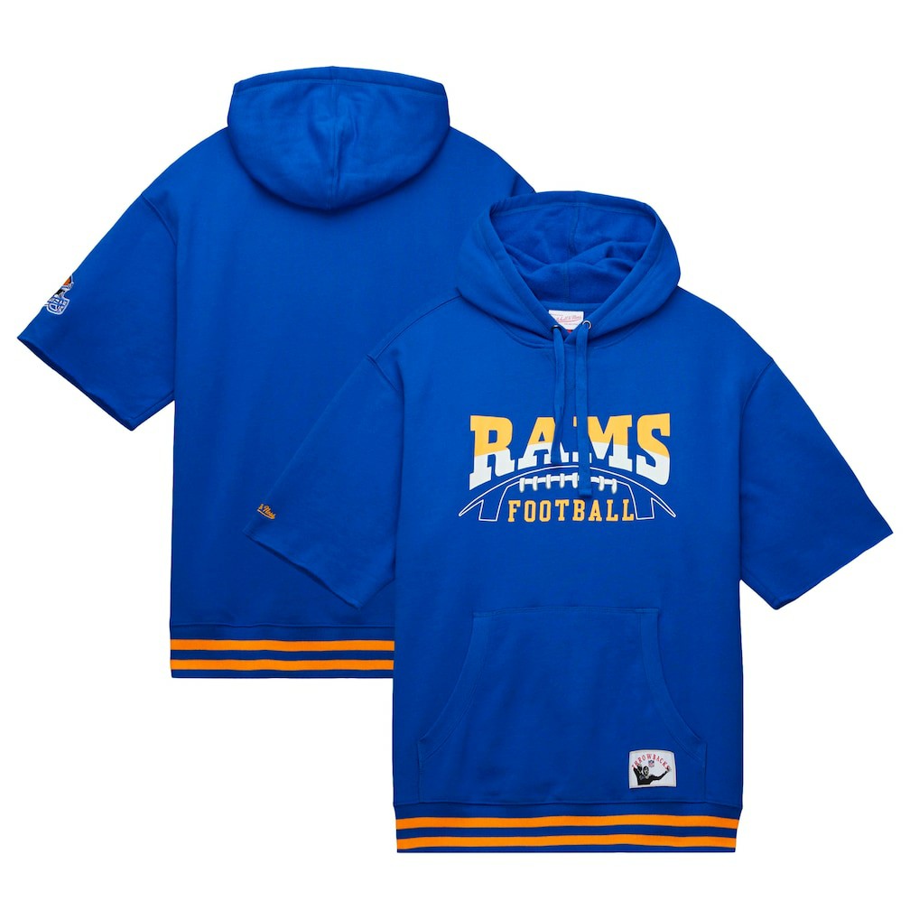 Los Angeles Rams Pre-Game Short Sleeve Pullover Hoodie Royal - Mitchell & Ness