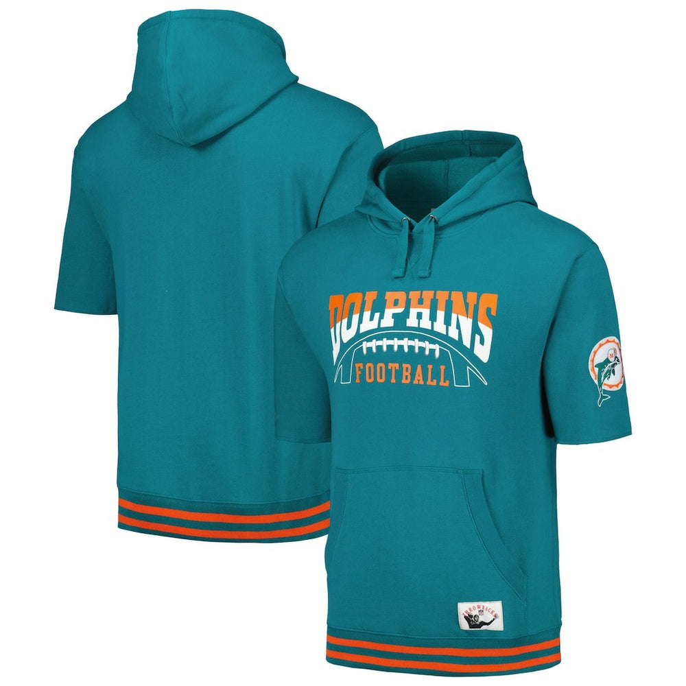 Miami Dolphins Pre-Game Short Sleeve Pullover Hoodie Aqua - Mitchell & Ness