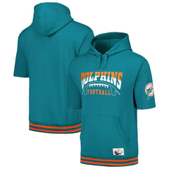 Miami Dolphins Pre-Game Short Sleeve Pullover Hoodie Aqua - Mitchell & Ness