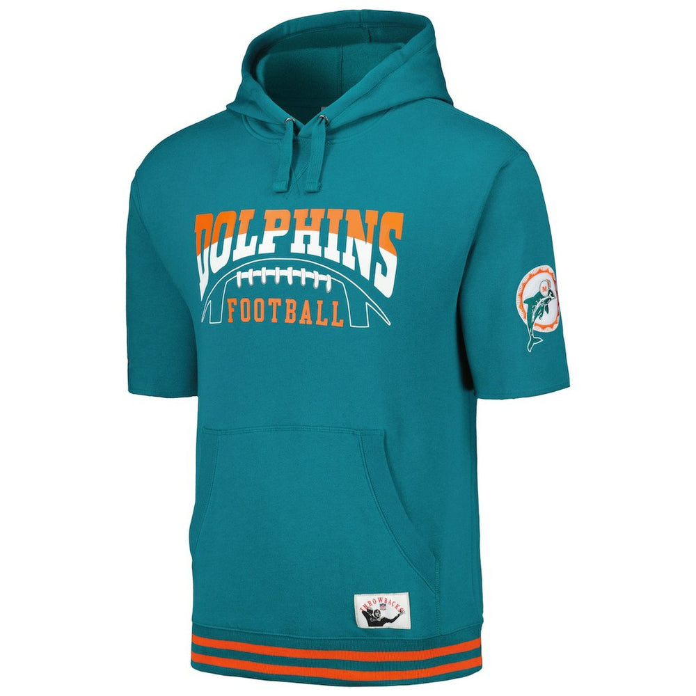 Miami Dolphins Pre-Game Short Sleeve Pullover Hoodie Aqua - Mitchell & Ness