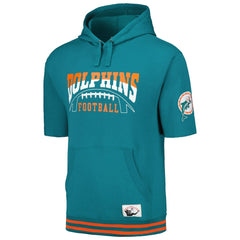Miami Dolphins Pre-Game Short Sleeve Pullover Hoodie Aqua - Mitchell & Ness