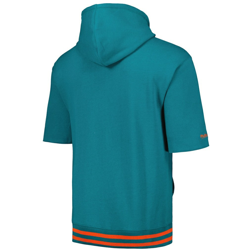 Miami Dolphins Pre-Game Short Sleeve Pullover Hoodie Aqua - Mitchell & Ness