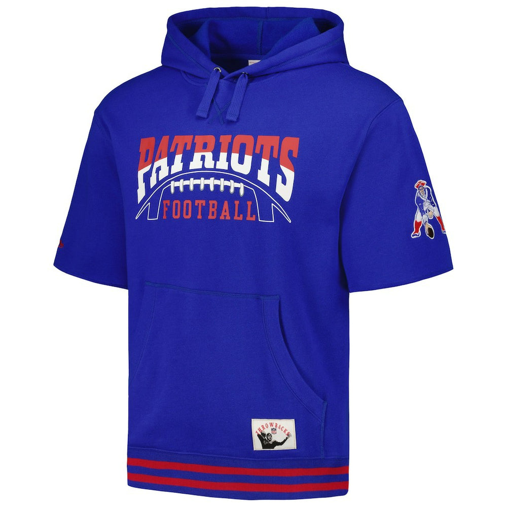 New England Patriots Pre-Game Short Sleeve Pullover Hoodie Royal - Mitchell & Ness