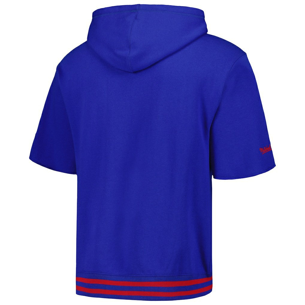 New England Patriots Pre-Game Short Sleeve Pullover Hoodie Royal - Mitchell & Ness