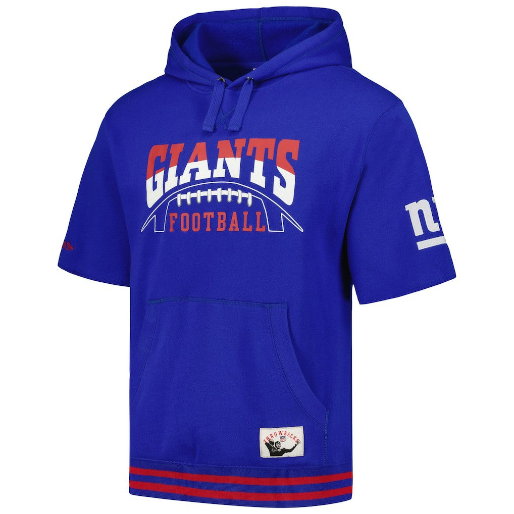 New York Giants Pre-Game Short Sleeve Pullover Hoodie Royal - Mitchell & Ness
