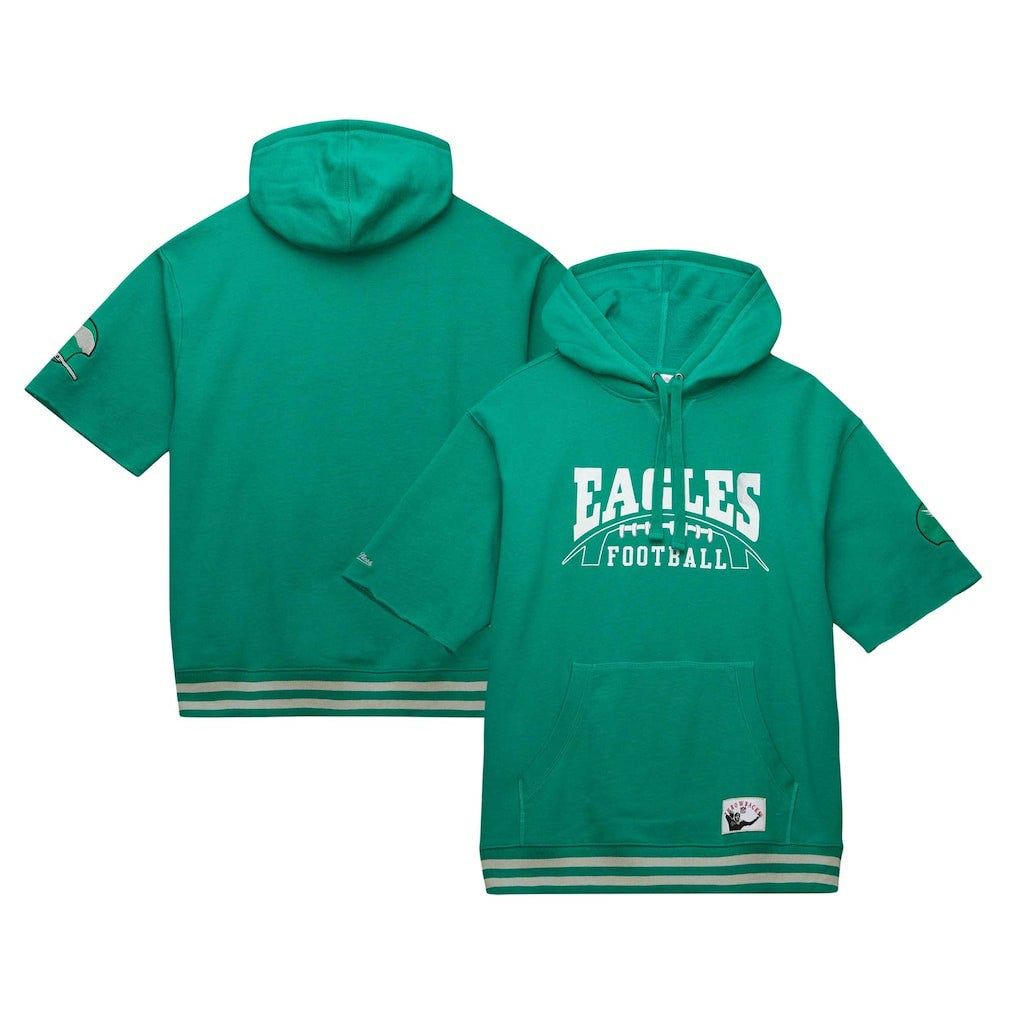 Philadelphia Eagles Pre-Game Short Sleeve Pullover Hoodie Kelly Green - Mitchell & Ness