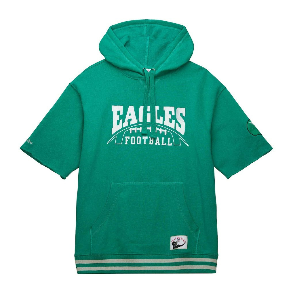 Philadelphia Eagles Pre-Game Short Sleeve Pullover Hoodie Kelly Green - Mitchell & Ness