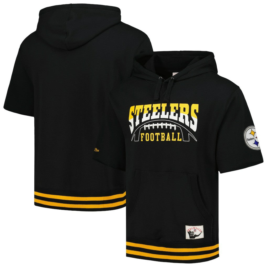 Pittsburgh Steelers Pre-Game Short Sleeve Pullover Hoodie Black - Mitchell & Ness