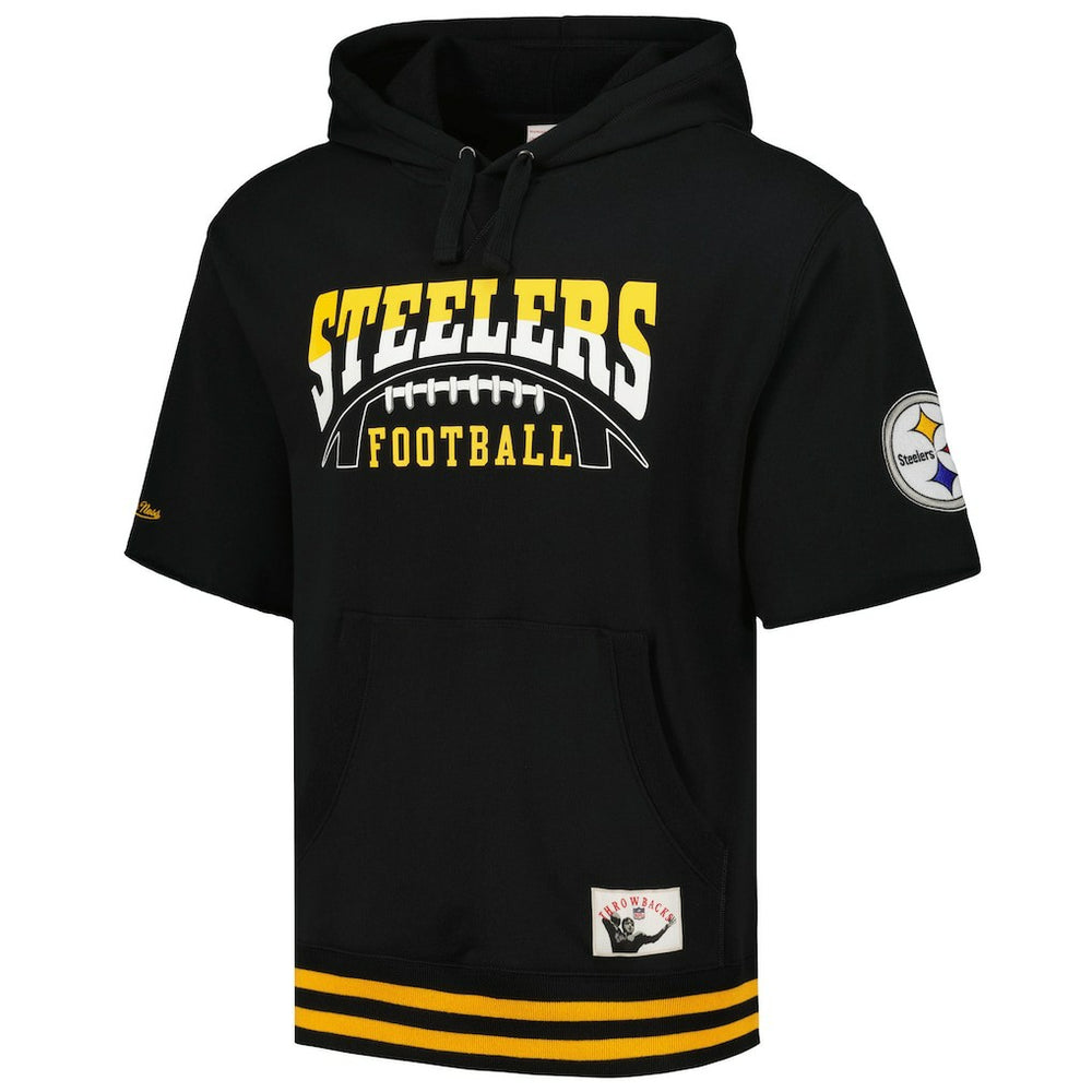 Pittsburgh Steelers Pre-Game Short Sleeve Pullover Hoodie Black - Mitchell & Ness