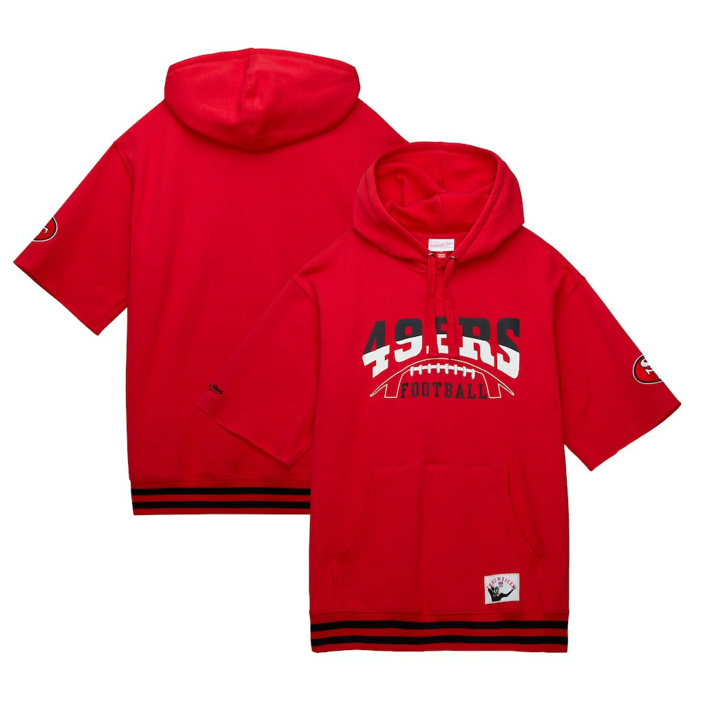 San Francisco 49ers Pre-Game Short Sleeve Pullover Hoodie Scarlet - Mitchell & Ness