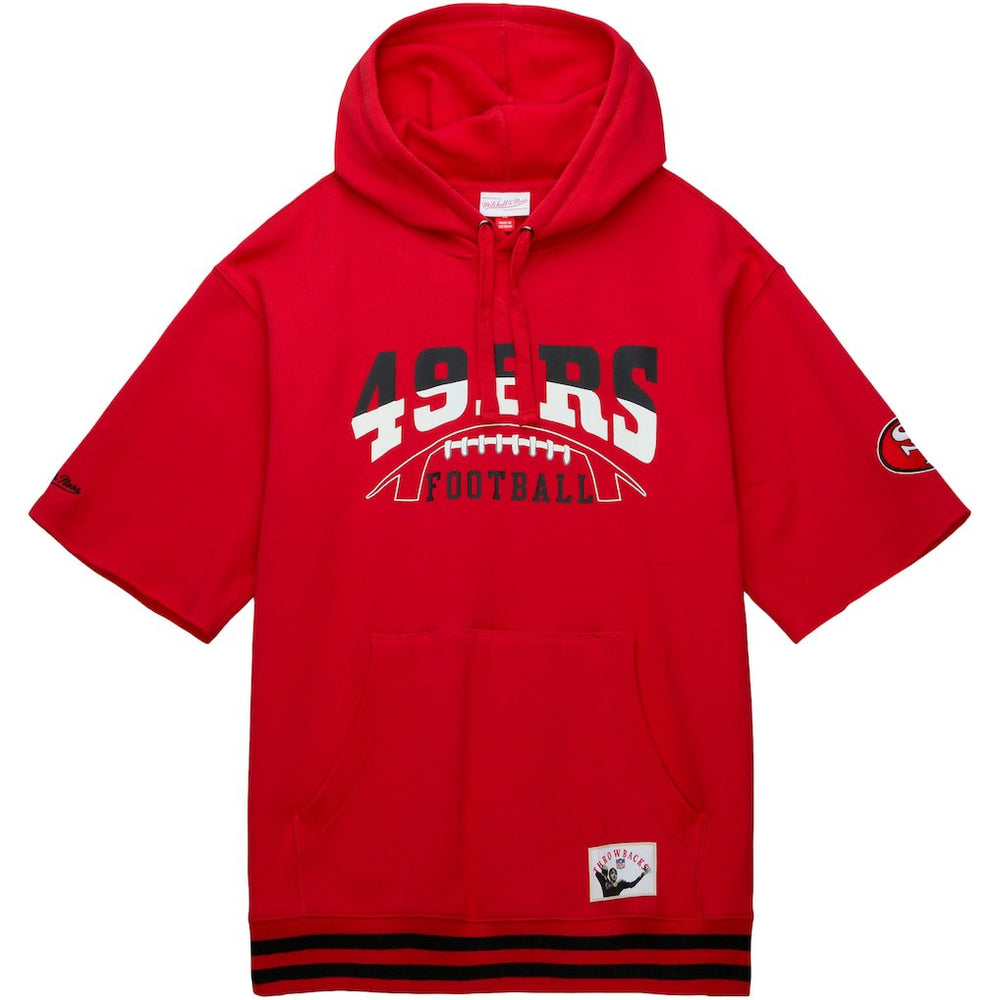 San Francisco 49ers Pre-Game Short Sleeve Pullover Hoodie Scarlet - Mitchell & Ness