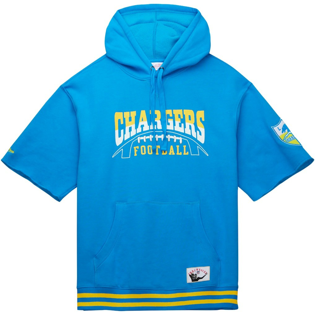 Los Angeles Chargers Pre-Game Short Sleeve Pullover Hoodie Powder Blue - Mitchell & Ness