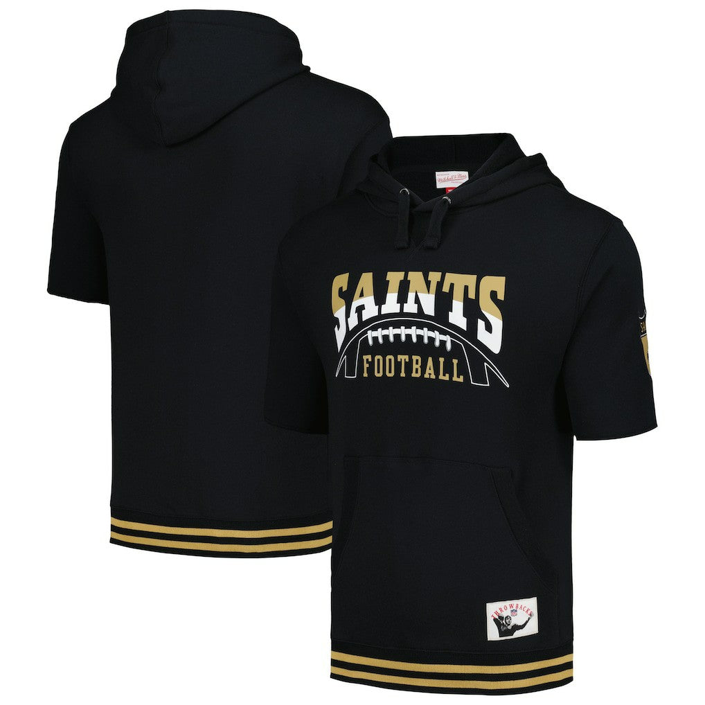 New Orleans Saints Pre-Game Short Sleeve Pullover Hoodie Black - Mitchell & Ness