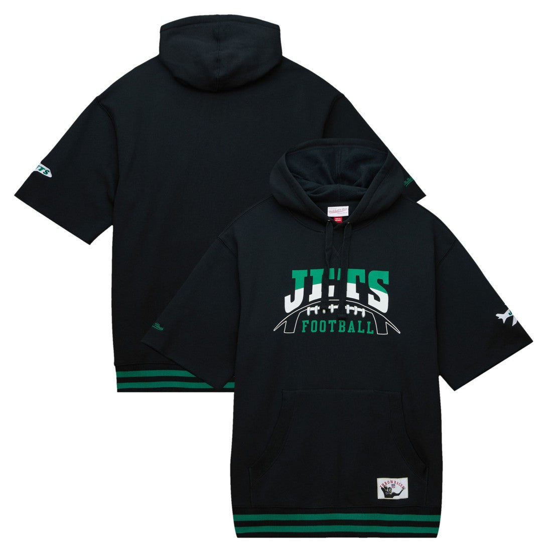 New York Jets Pre-Game Short Sleeve Pullover Hoodie Black - Mitchell & Ness