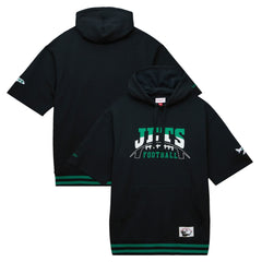 New York Jets Pre-Game Short Sleeve Pullover Hoodie Black - Mitchell & Ness