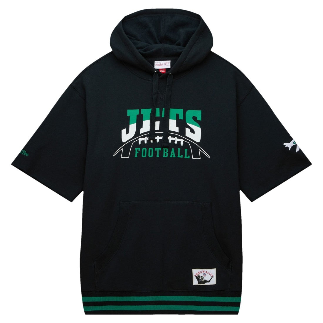 New York Jets Pre-Game Short Sleeve Pullover Hoodie Black - Mitchell & Ness