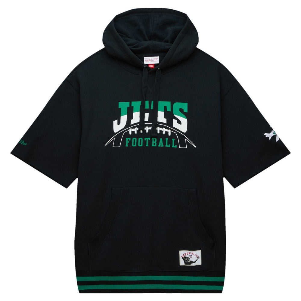 New York Jets Pre-Game Short Sleeve Pullover Hoodie Black - Mitchell & Ness