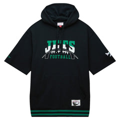 New York Jets Pre-Game Short Sleeve Pullover Hoodie Black - Mitchell & Ness