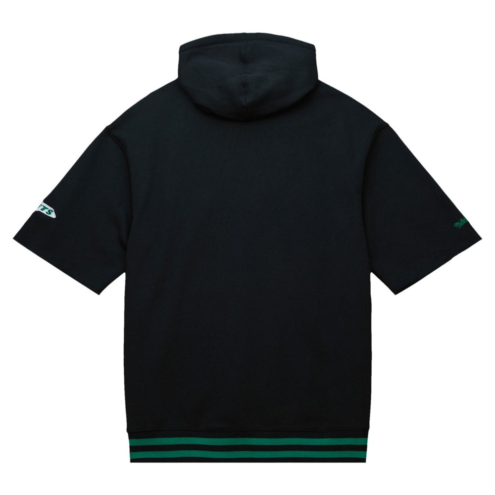 New York Jets Pre-Game Short Sleeve Pullover Hoodie Black - Mitchell & Ness