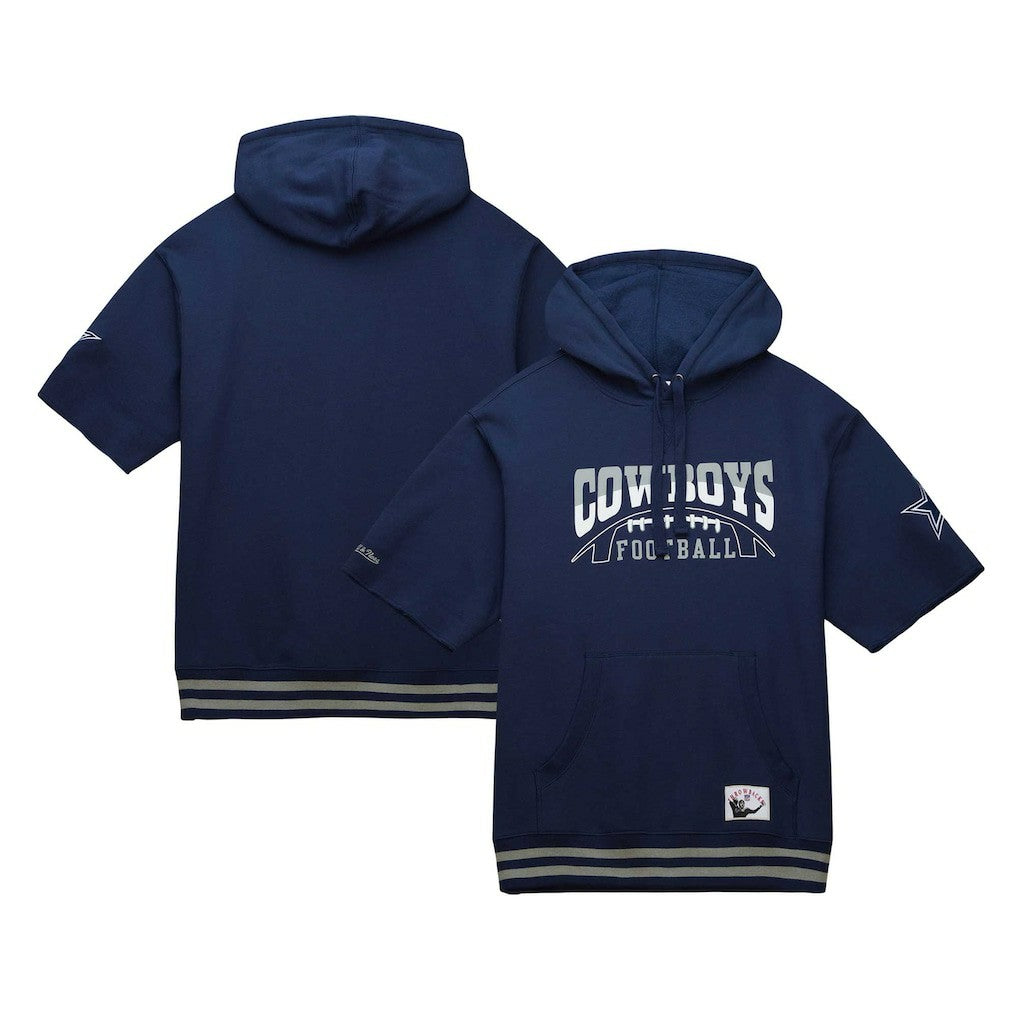 Dallas Cowboys Pre-Game Short Sleeve Pullover Hoodie Navy - Mitchell & Ness