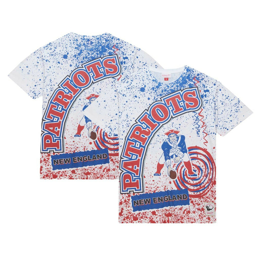 New England Patriots Team Burst Sublimated T-Shirt White - Mitchell & Ness