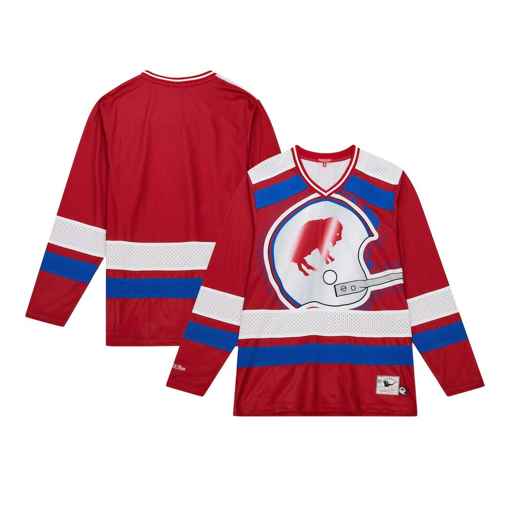 Buffalo Bills Women's Big Face 7.0 Long Sleeve Jersey T-Shirt Red - Mitchell & Ness
