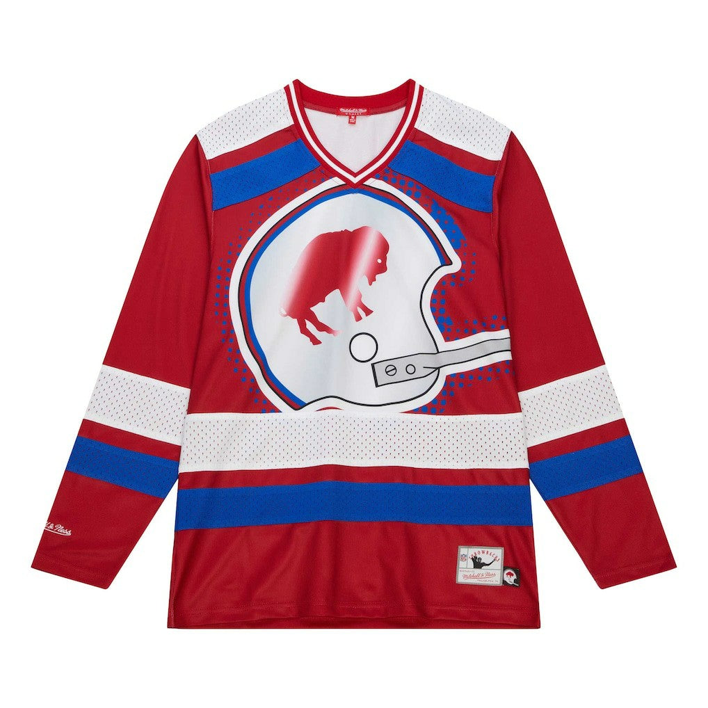 Buffalo Bills Women's Big Face 7.0 Long Sleeve Jersey T-Shirt Red - Mitchell & Ness