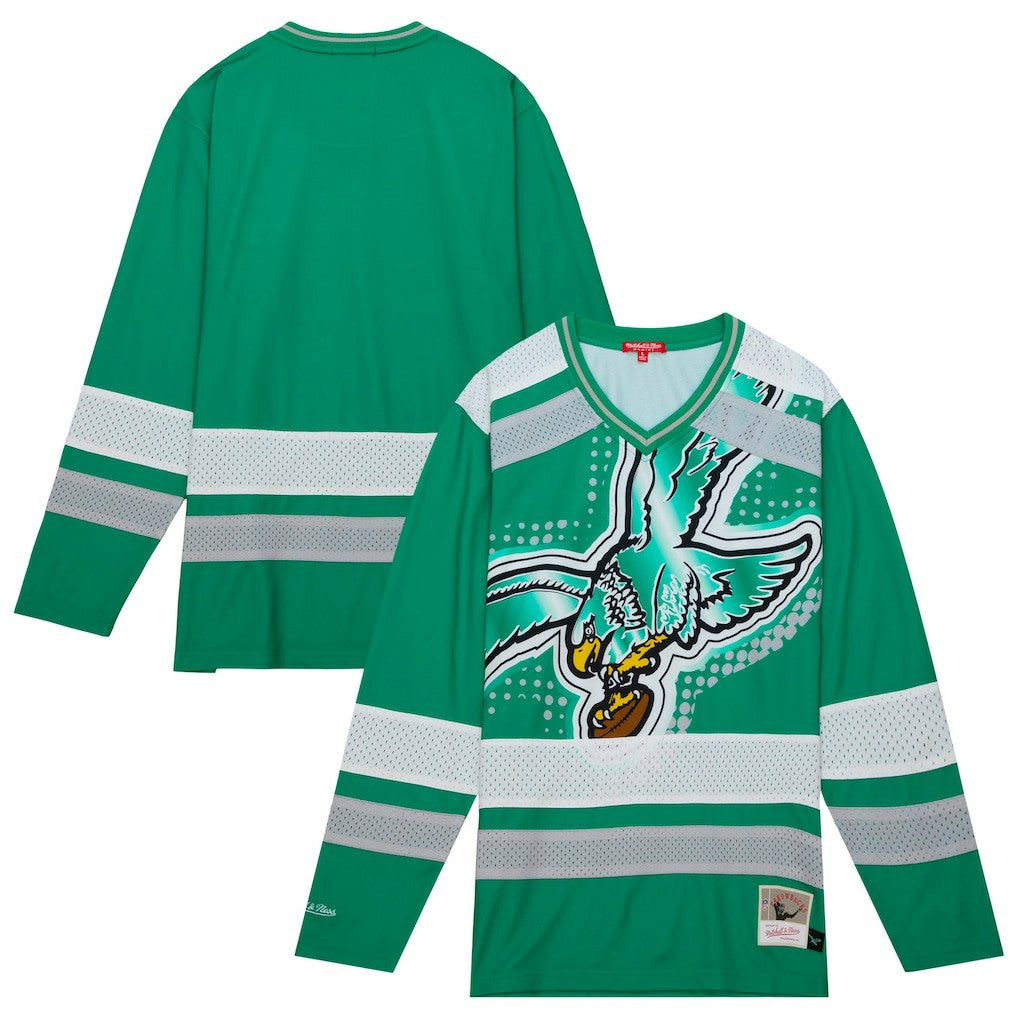 Philadelphia Eagles Women's Big Face 7.0 Long Sleeve Jersey T-Shirt Green - Mitchell & Ness
