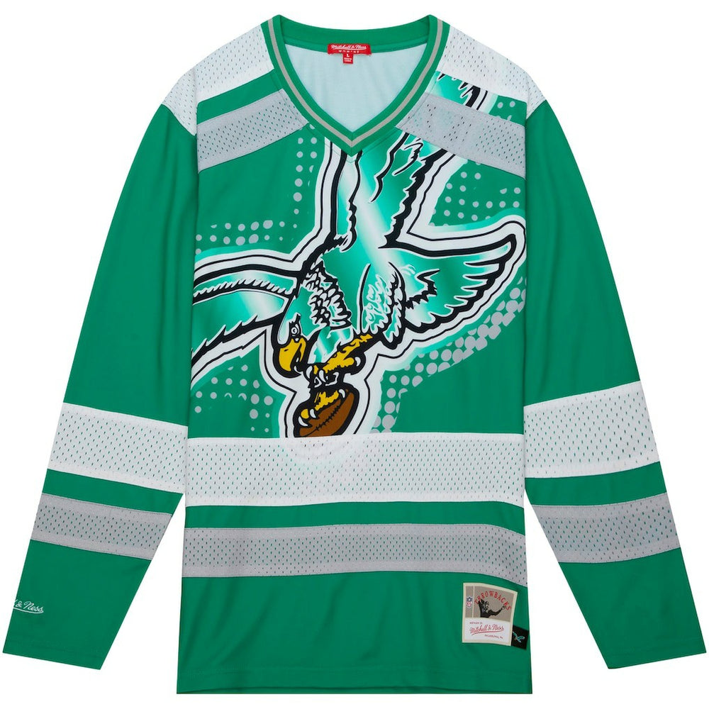 Philadelphia Eagles Women's Big Face 7.0 Long Sleeve Jersey T-Shirt Green - Mitchell & Ness