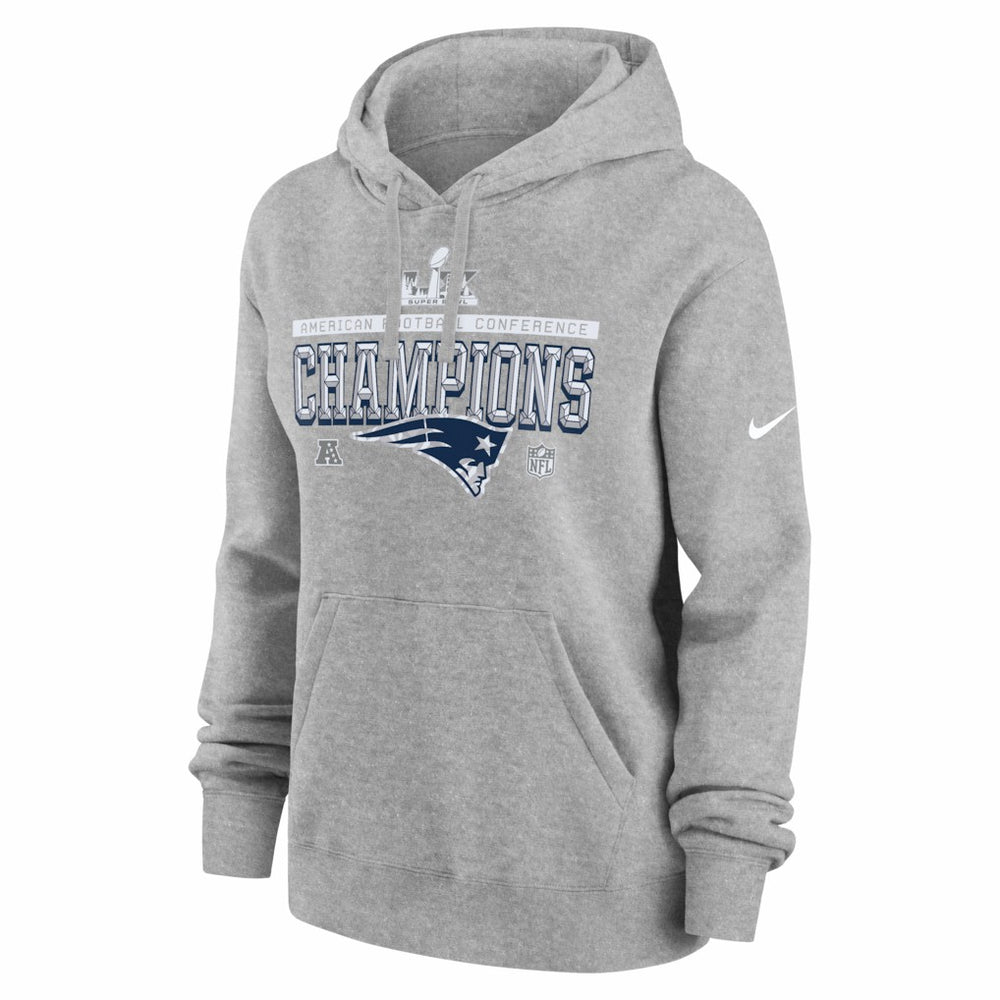 New England Patriots Women's 2025 AFC Champions Locker Room Trophy Collection Club Fleece Hoodie Heather Gray - Nike