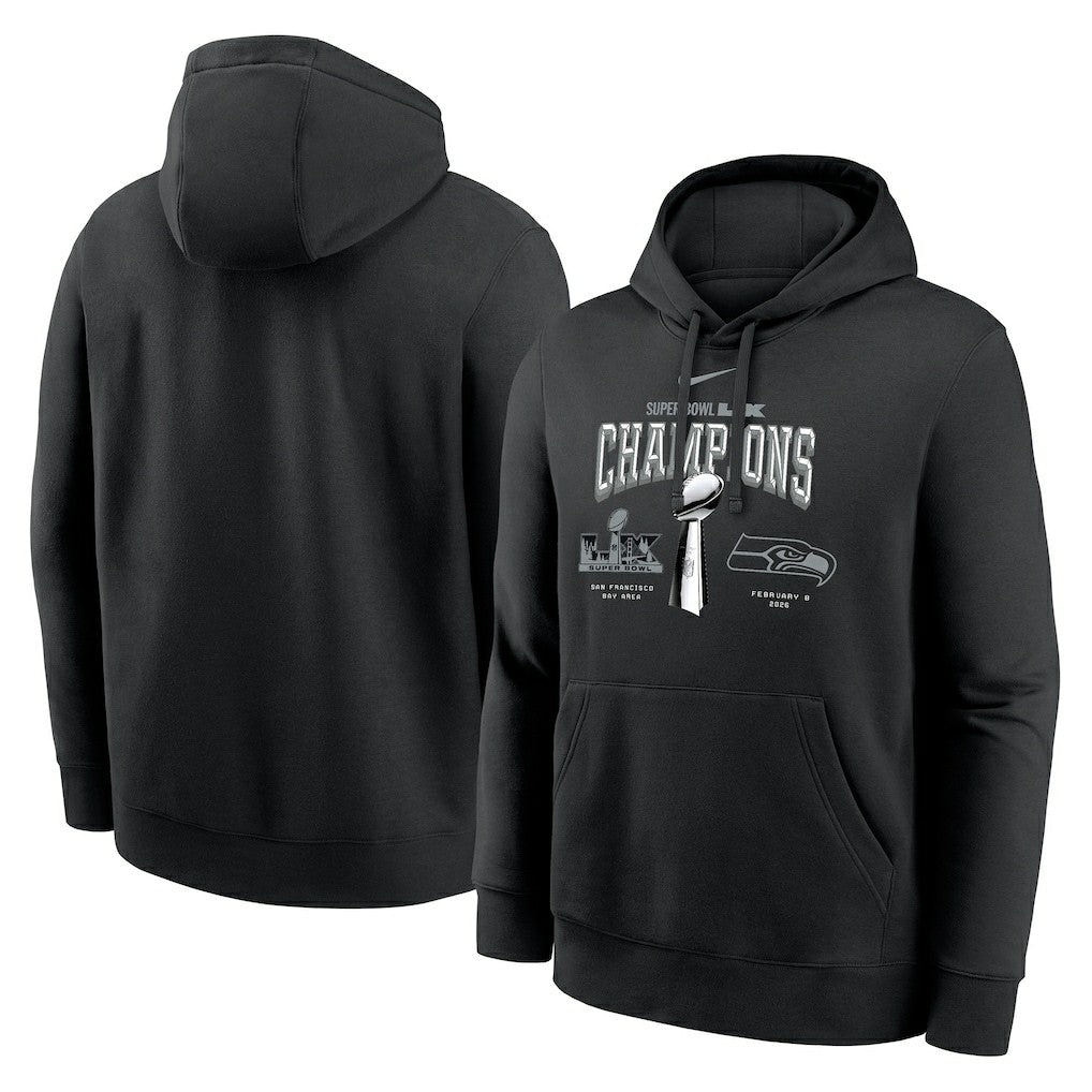 Seattle Seahawks Super Bowl LX Champions Locker Room Trophy Collection Fleece Hoodie Black - Nike