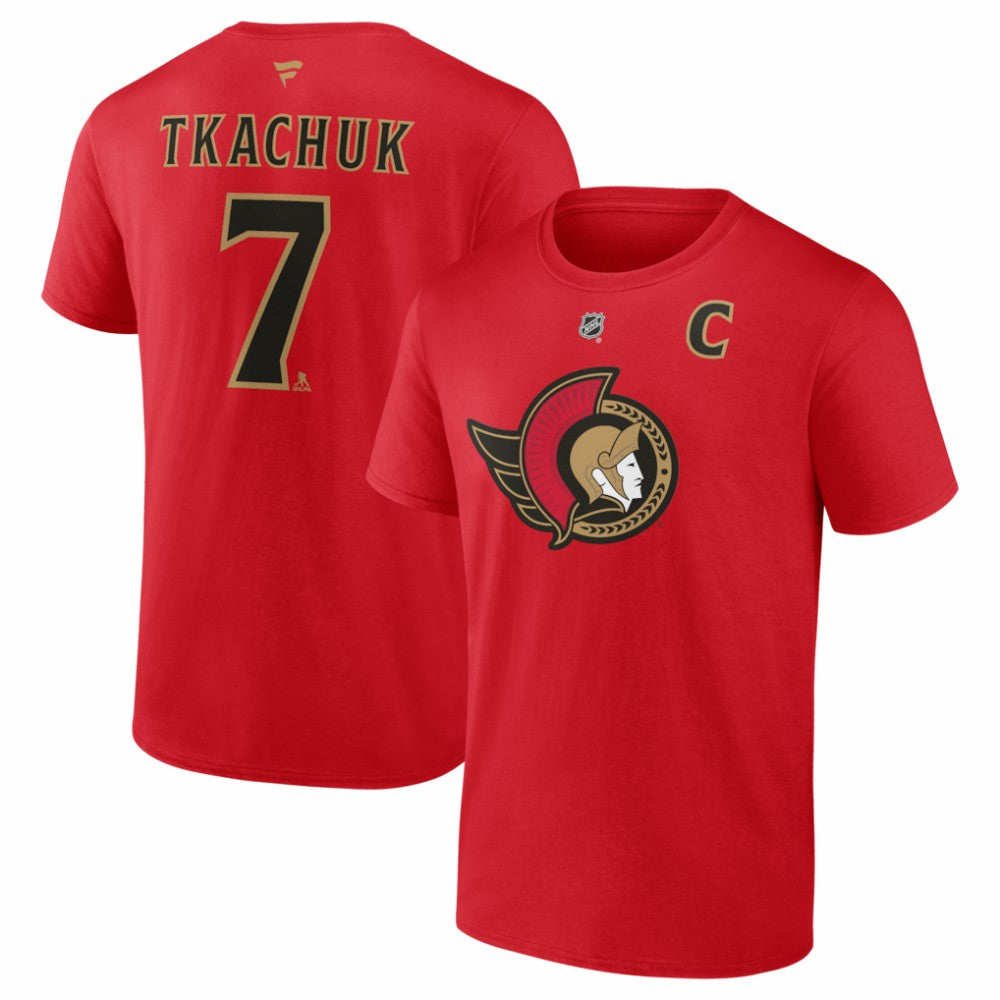 Brady Tkachuk Ottawa Senators - Fanatics Captain's Patch Authentic Stack Name & Number T-Shirt Red