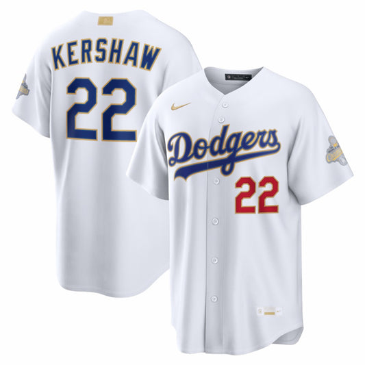 Clayton Kershaw Los Angeles Dodgers Nike 2026 Gold Collection Stadium Jersey - White | MLB Jerseys