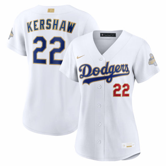 Clayton Kershaw Los Angeles Dodgers Nike Women's 2026 Gold Collection Stadium Jersey - White | MLB Jerseys