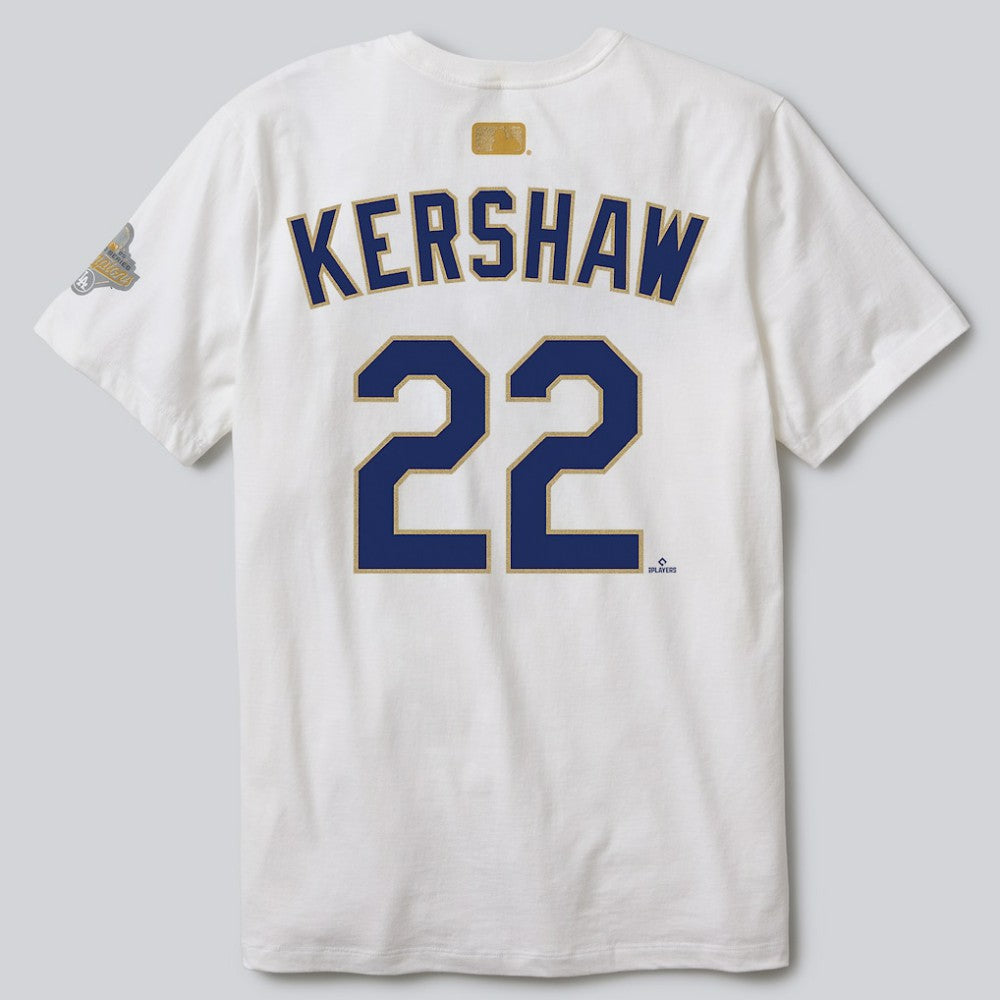 Clayton Kershaw Los Angeles Dodgers Nike 2026 Gold Collection Player Name & Number T-Shirt On Sale