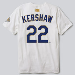 Clayton Kershaw Los Angeles Dodgers Nike 2026 Gold Collection Player Name & Number T-Shirt On Sale