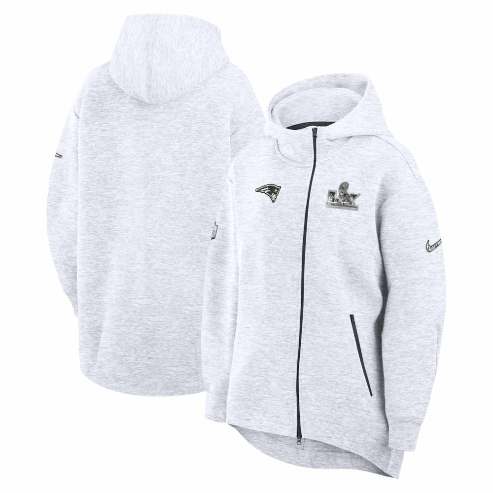 New England Patriots Women's Super Bowl LX Opening Night Tech Fleece Full-Zip Hoodie Heather Gray - Nike