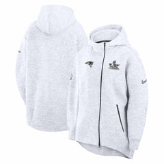 New England Patriots Women's Super Bowl LX Opening Night Tech Fleece Full-Zip Hoodie Heather Gray - Nike