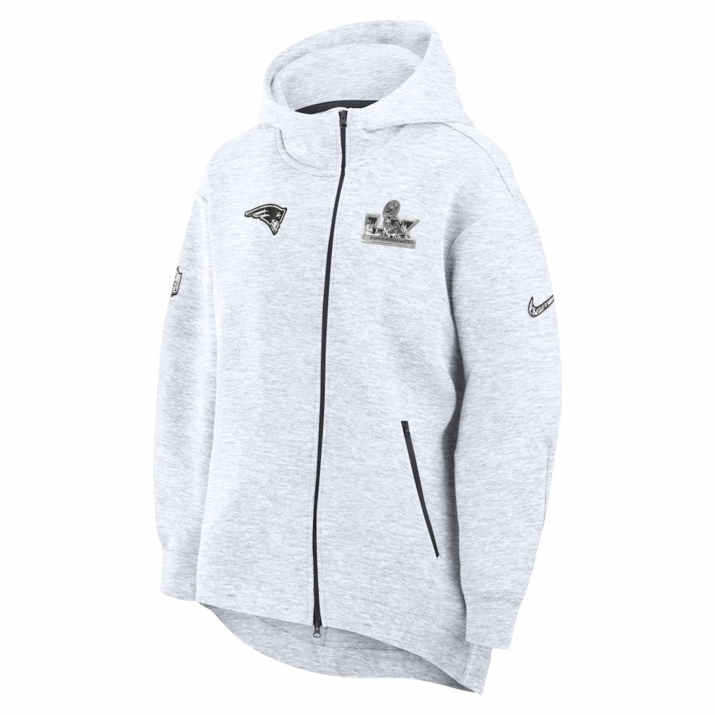 New England Patriots Women's Super Bowl LX Opening Night Tech Fleece Full-Zip Hoodie Heather Gray - Nike