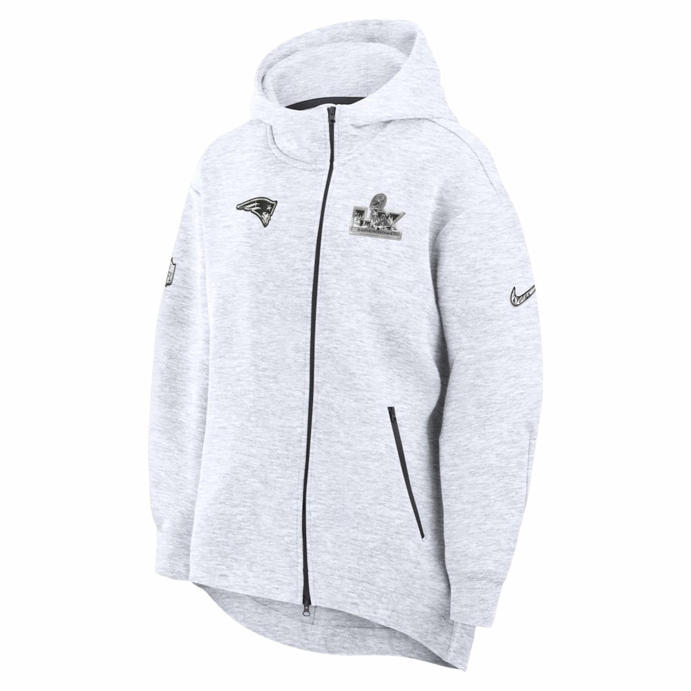 New England Patriots Women's Super Bowl LX Opening Night Tech Fleece Full-Zip Hoodie Heather Gray - Nike