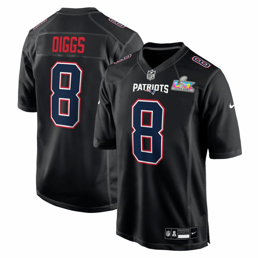 Stefon Diggs New England Patriots Super Bowl LX Patch Carbon Fashion Game Jersey - Black | NFL Jerseys