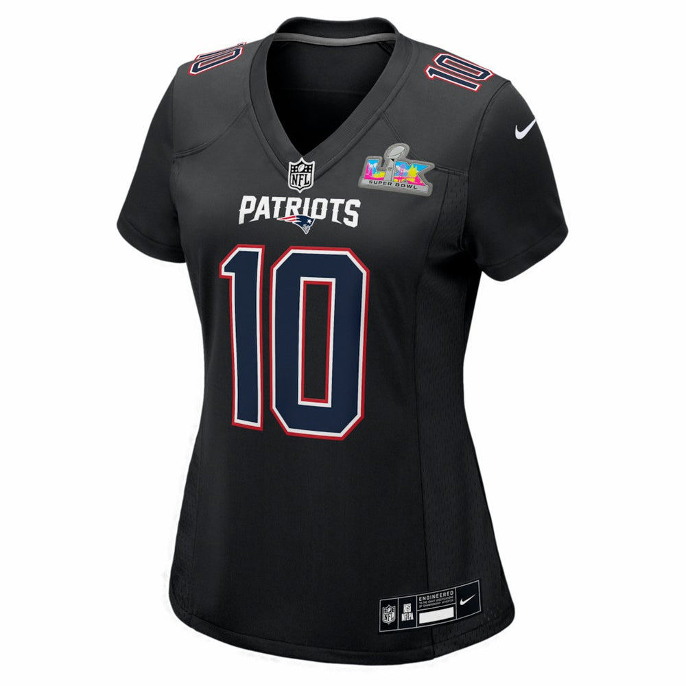 Drake Maye New England Patriots Women's Super Bowl LX Patch Carbon Fashion Game Jersey Black - Nike