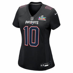 Drake Maye New England Patriots Women's Super Bowl LX Patch Carbon Fashion Game Jersey Black - Nike