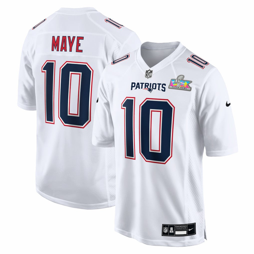 Drake Maye New England Patriots Super Bowl LX Patch Tundra Fashion Game Jersey White - Nike
