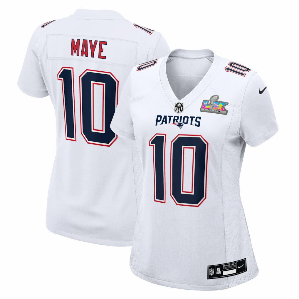 Drake Maye New England Patriots Women's Super Bowl LX Patch Tundra Fashion Game Jersey White - Nike